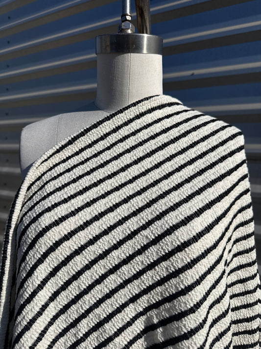 Black White Stripe Smocked Rayon Spandex Knit “Izzy”