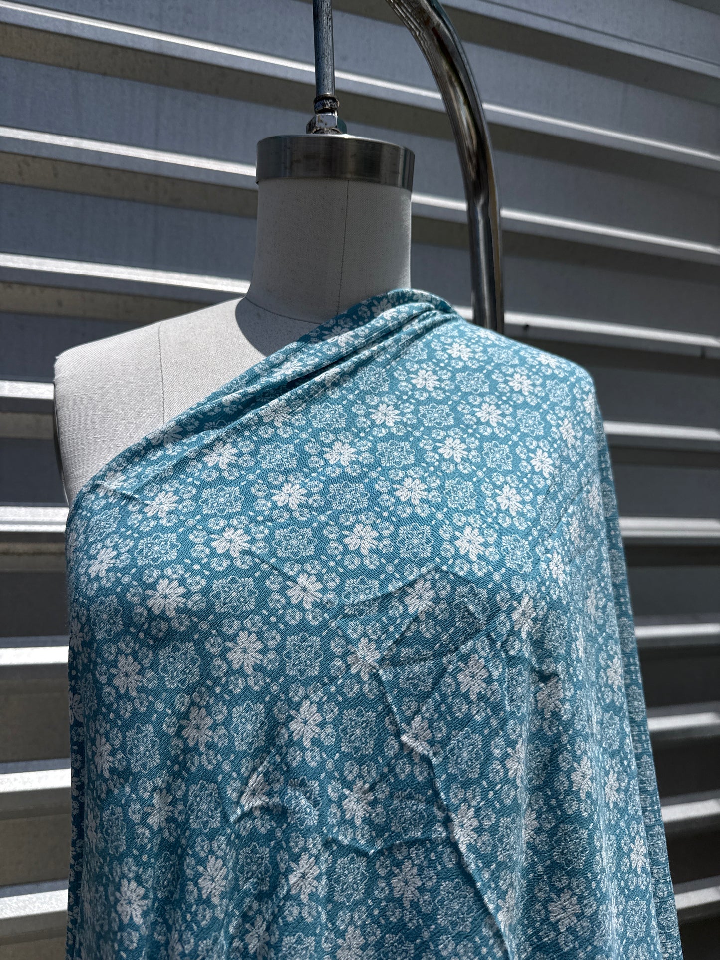 Blue White Folk Floral Rayon Crepe Woven "Blue All The Way"