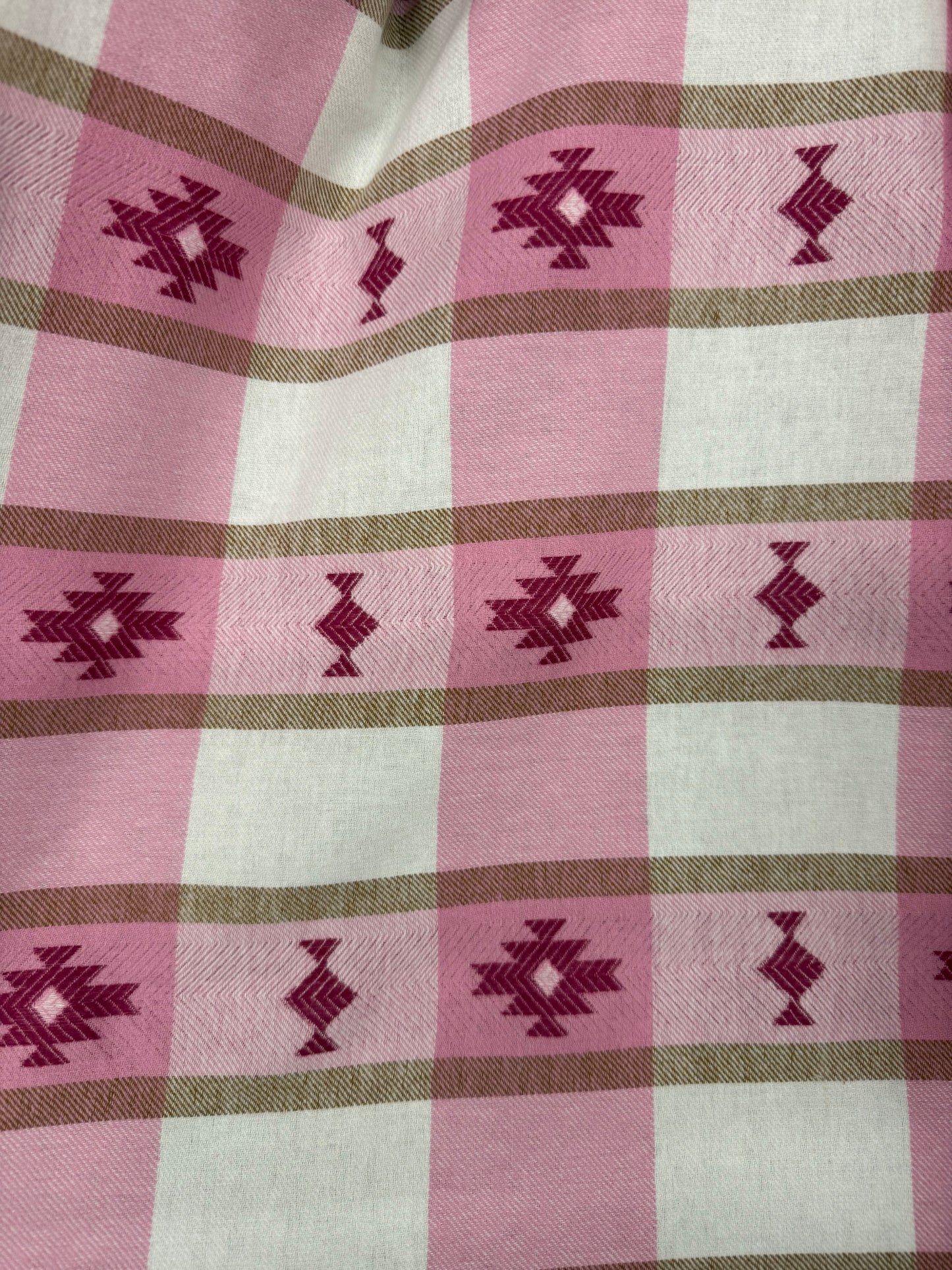 Pink White Southwest Geometric Cotton Plaid Flannel "Aurora Cabin”