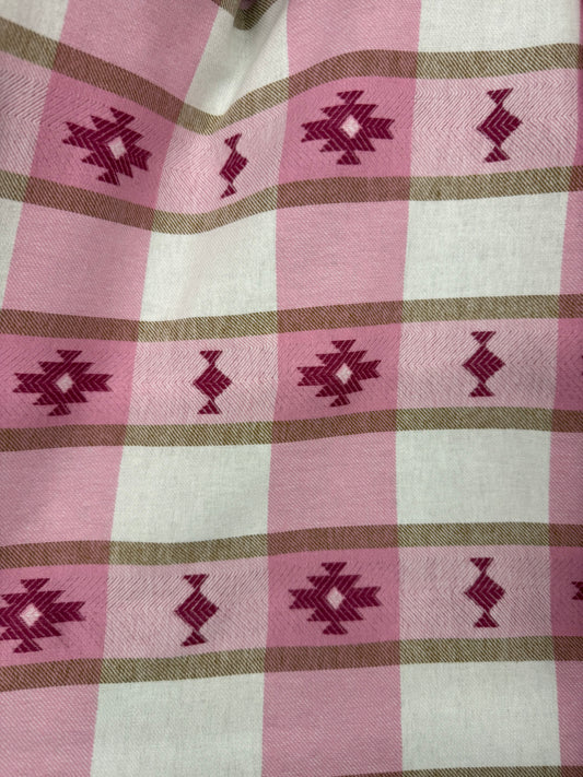 Pink White Southwest Geometric Cotton Plaid Flannel "Aurora Cabin”