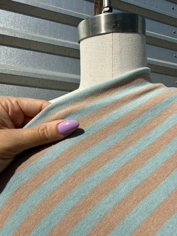 Light Blue Tan Stripe Rayon Spandex Jersey "Sea and Sand"