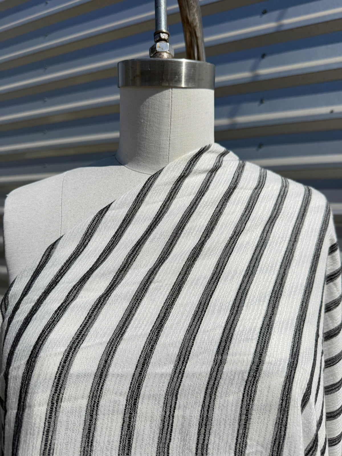 White Black Stripe Rayon Crepe Woven "Rory"