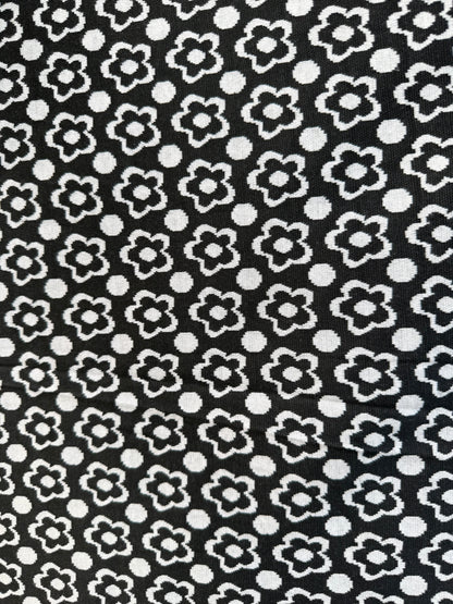 Black White Retro Daisy Dot Print Polyester Spandex Ponte "Night with Oliva"