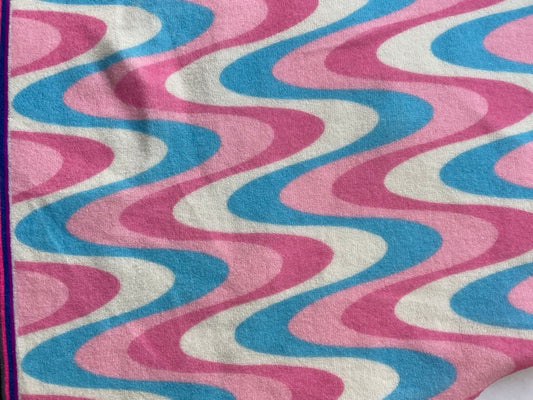 Blue Pink White Wave Stripe Polyester Terry Cloth Knit "Cotton Candy Ripple"