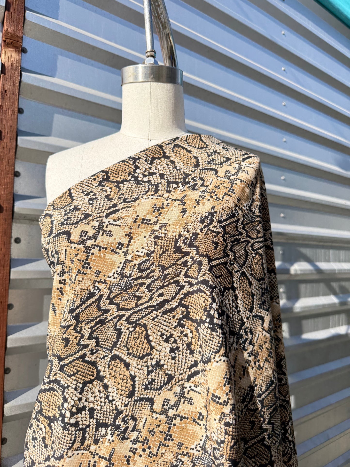 Black Brown Tan Cream Snakeskin print Polyester dobby Crepe "Mojave Rattle"