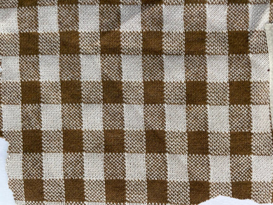 Brown White Check Gingham Plaid Polyester Spandex Ponte Knit "Coffee Table"