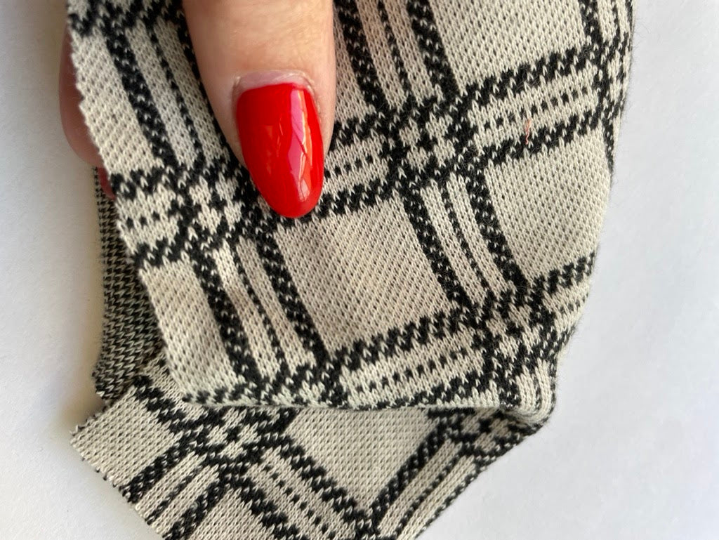 White Black Plaid Polyester Spandex Ponte Knit "Classic Dion"