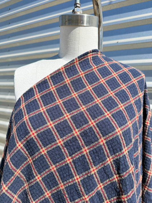 Navy Blue Gold Red Plaid Cotton Woven "Ralphie"