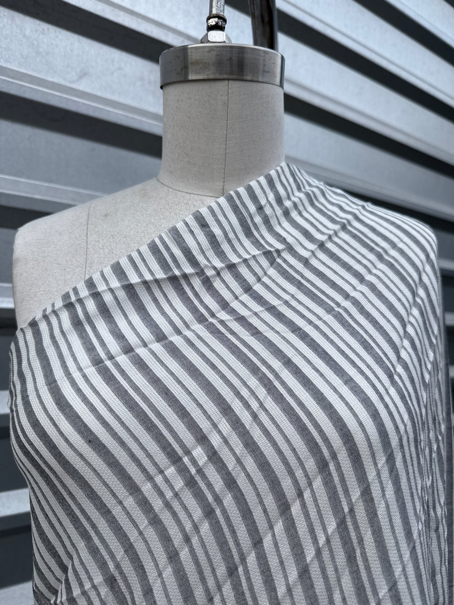 Grey White Stripe Cotton Rayon Gauze "Salt Coves"