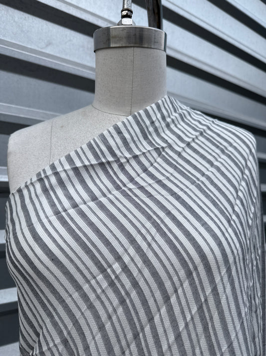 Grey White Stripe Cotton Rayon Gauze "Salt Coves"