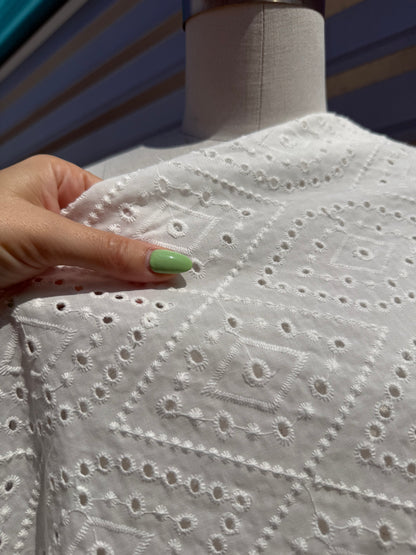 White Scalloped Edge Eyelet Cotton Woven “Dollie”