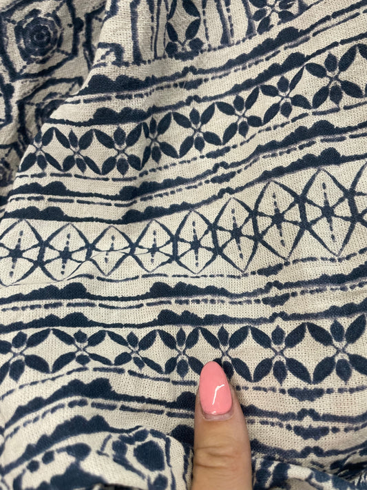 Blue White Vintage Block Print Inspired Cotton Gauze “Summer Seas”