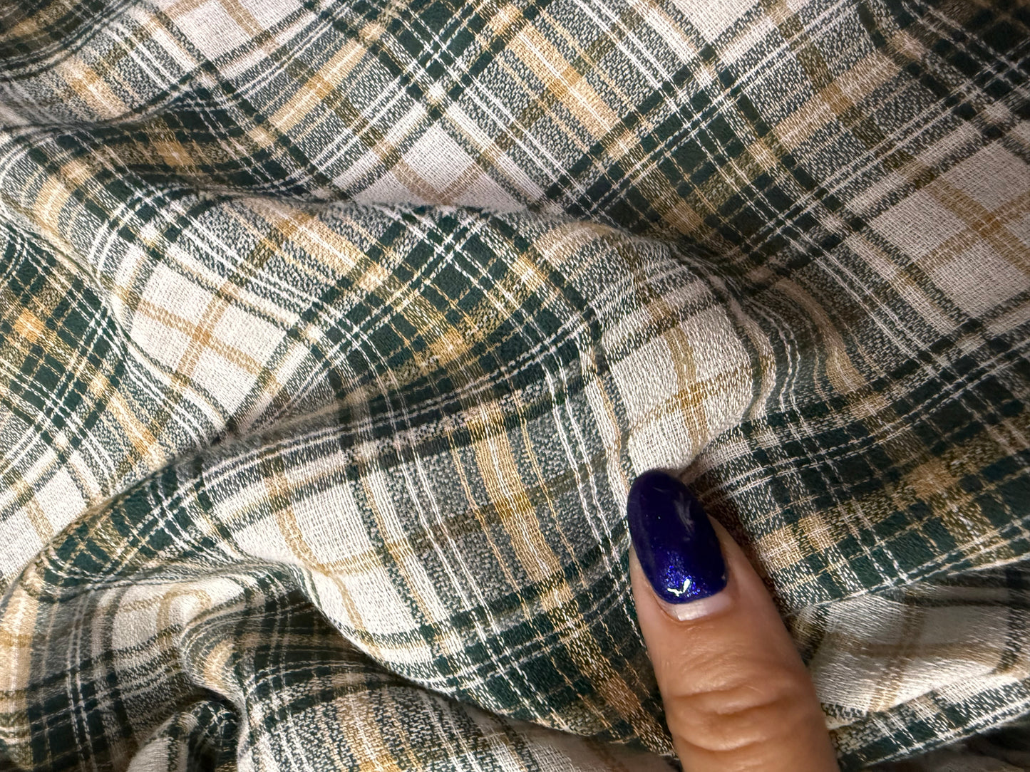 White Green Yellow Threadbare Plaid Cotton Gauze "Mountain Valley”