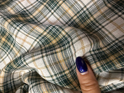 White Green Yellow Threadbare Plaid Cotton Gauze "Mountain Valley”