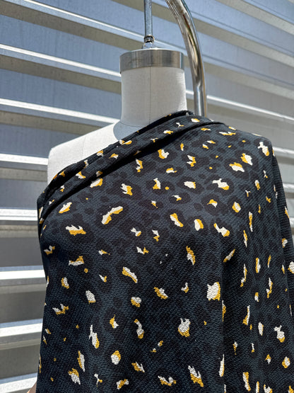 Blue Teal Black White Yellow Leopard Print Polyester Crepe "Night Prowl"