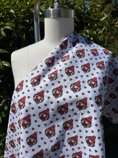 Pug  Heart Eyes with Beanie Print Cotton Poplin Quilting "Best Beanie Boy"