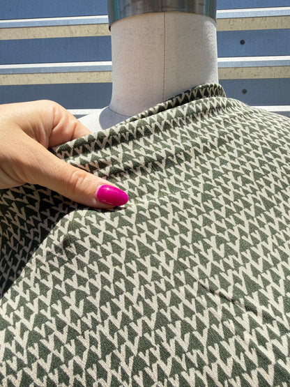 Olive Green Cream Geometric Pattern Print Rayon Crepe Woven "Desert Alps"