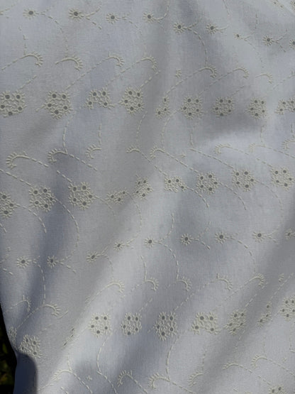 White Printed Embroidered Eyelet Design Vintage Cotton Jersey "Puff Petals"
