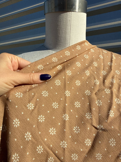 Taupe Tan White Minimal Floral Dot Print Rayon Crepe Woven "Clementine"