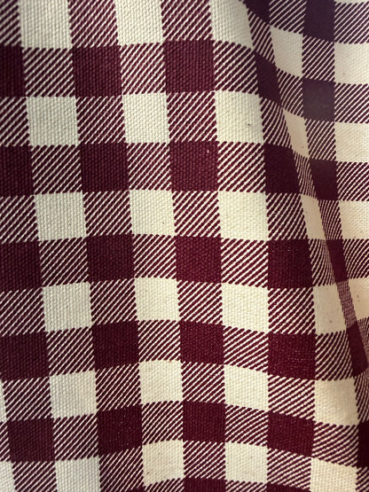 Cream Burgundy Gingham Plaid Cotton Canvas "Ginger House”