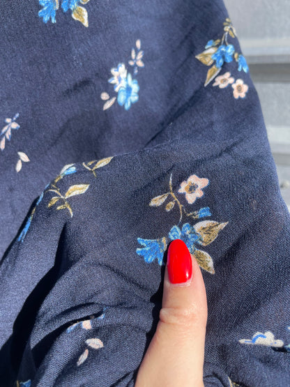 Navy Blue Floral Soft Rayon Crepe "Alexis on the Farm"