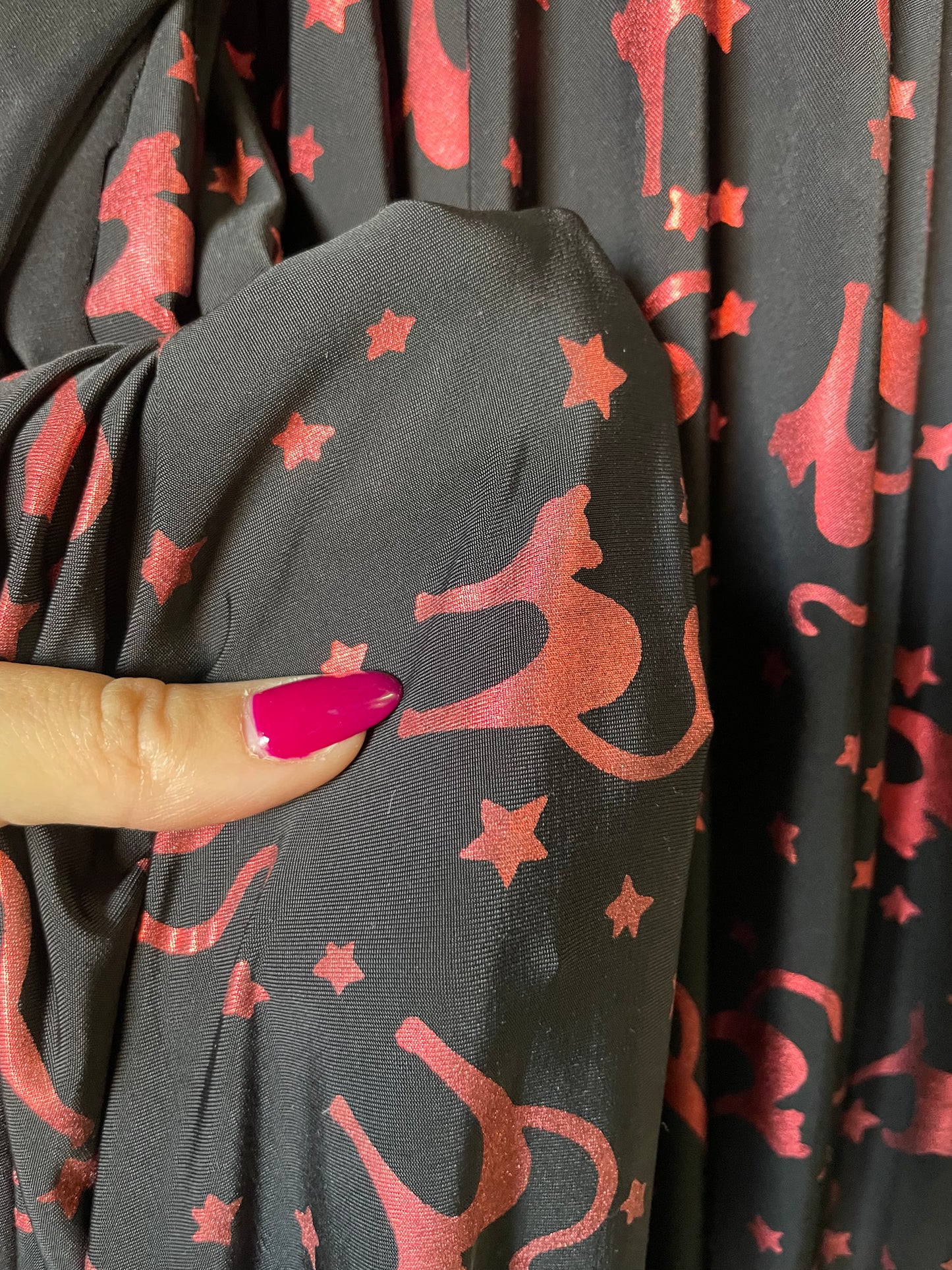 Red Black Cat Witchy Print Polyester/Spandex Jersey Knit "Meow Mystic"