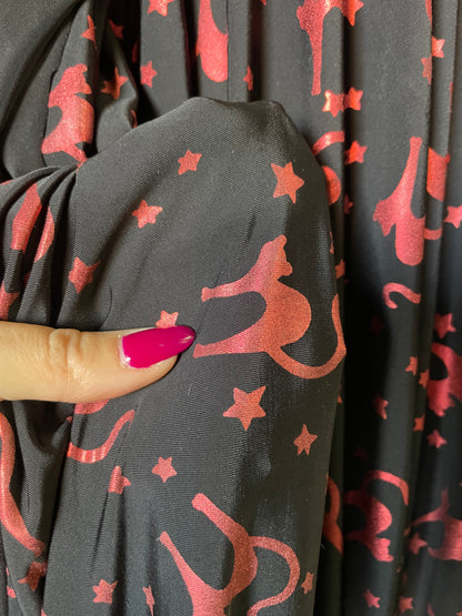 Red Black Cat Witchy Print Polyester/Spandex Jersey Knit "Meow Mystic"