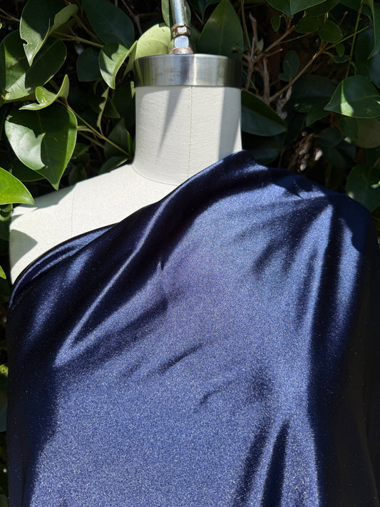 Navy Blue Solid Shiny Nylon Spandex Casino  4-way stretch Knit "Superhero Navy"