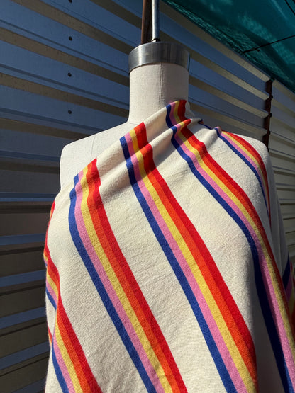 Cream Blue Pink Yellow Retro Stripe Print Cotton Jersey "Jazzy Janet"