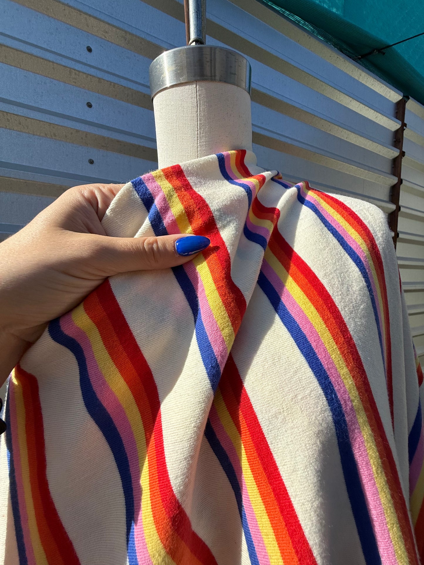 Cream Blue Pink Yellow Retro Stripe Print Cotton Jersey "Jazzy Janet"