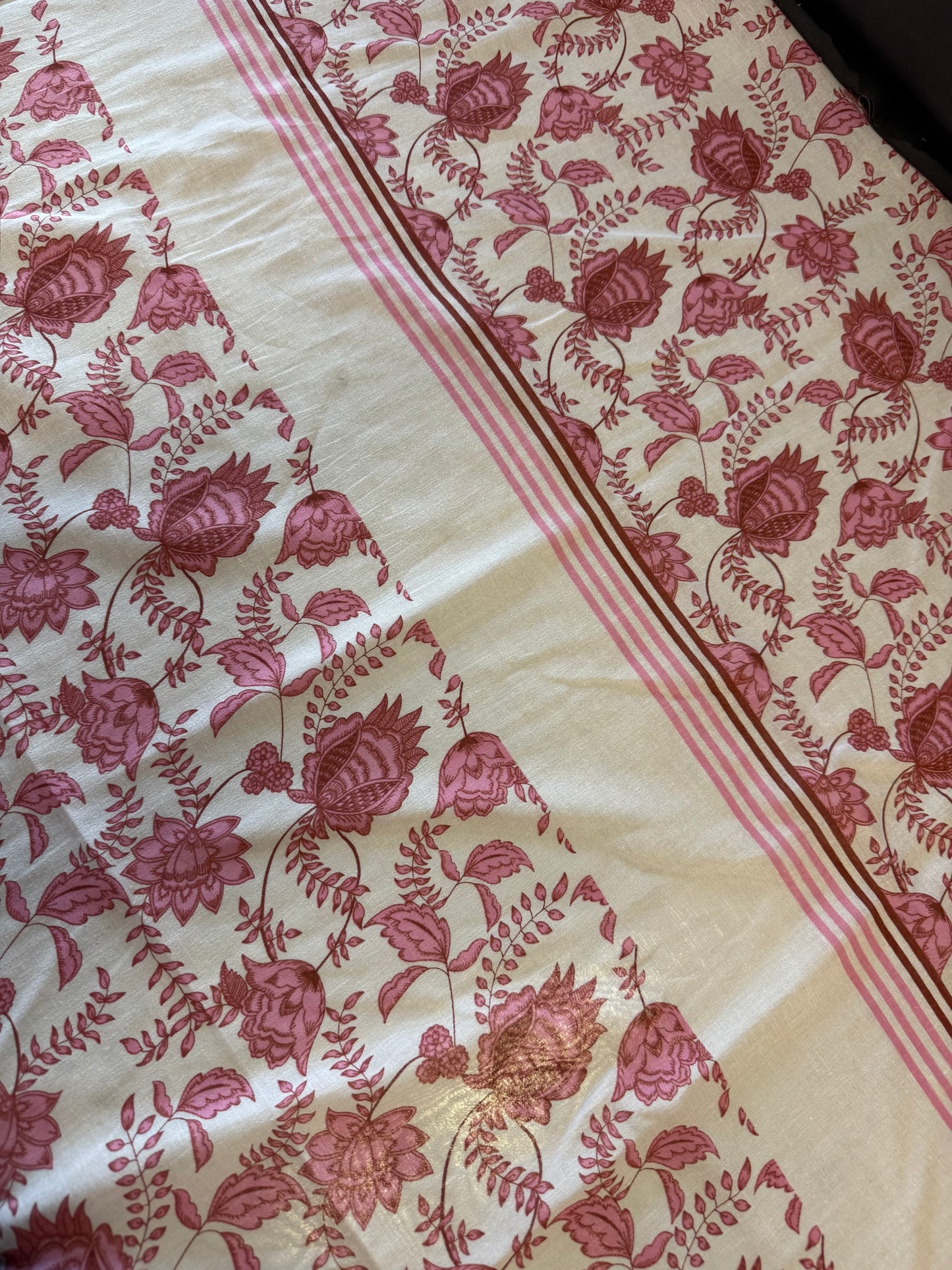 Pink White Floral Paisley Flower Print Cotton Gauze Woven "Sunset in Bali”