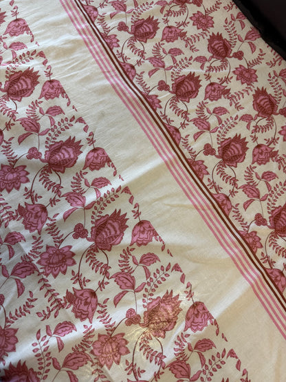 Pink White Floral Paisley Flower Print Cotton Gauze Woven "Sunset in Bali”