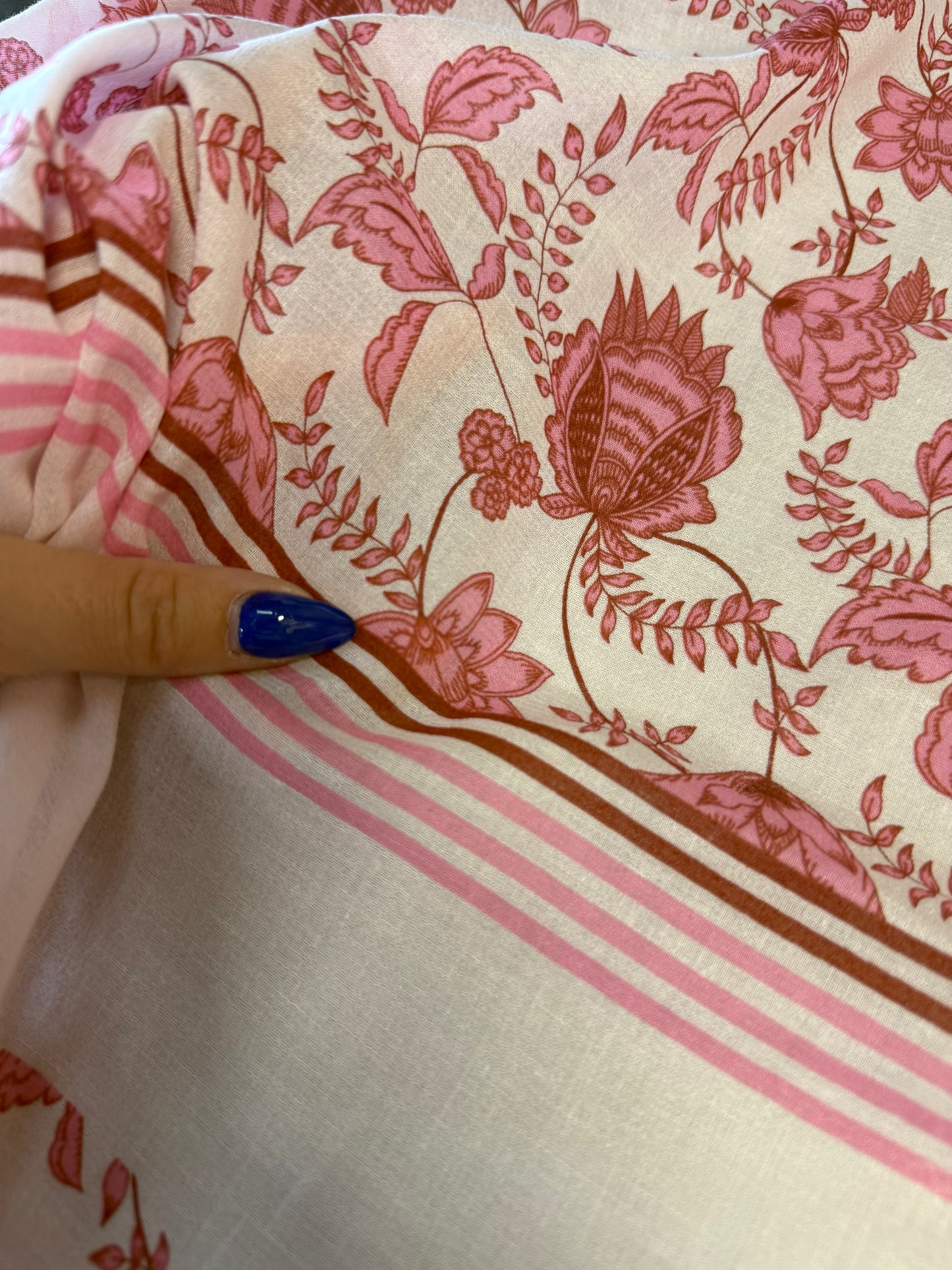 Pink White Floral Paisley Flower Print Cotton Gauze Woven "Sunset in Bali”