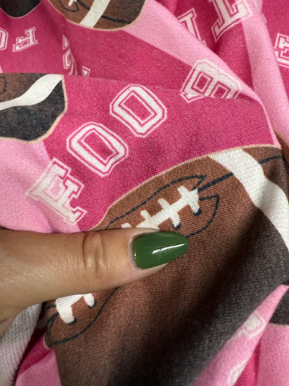 Pink Brown Football Print Cotton Spandex French Terry Jersey Knit "Tough Touchdown "
