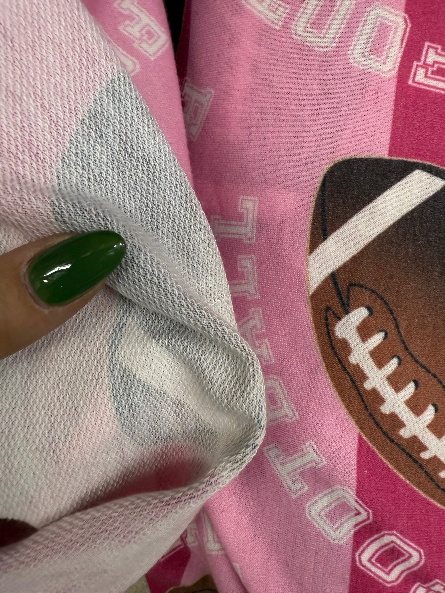 Pink Brown Football Print Cotton Spandex French Terry Jersey Knit "Tough Touchdown "