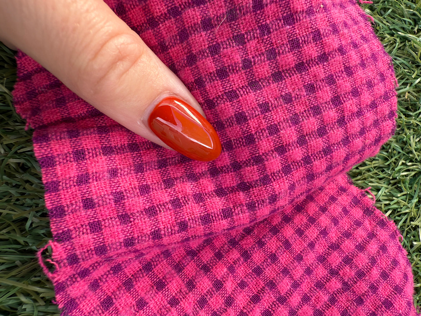 Pink  Magenta Check Mini Plaid Cotton Woven "Kelly in Pink"