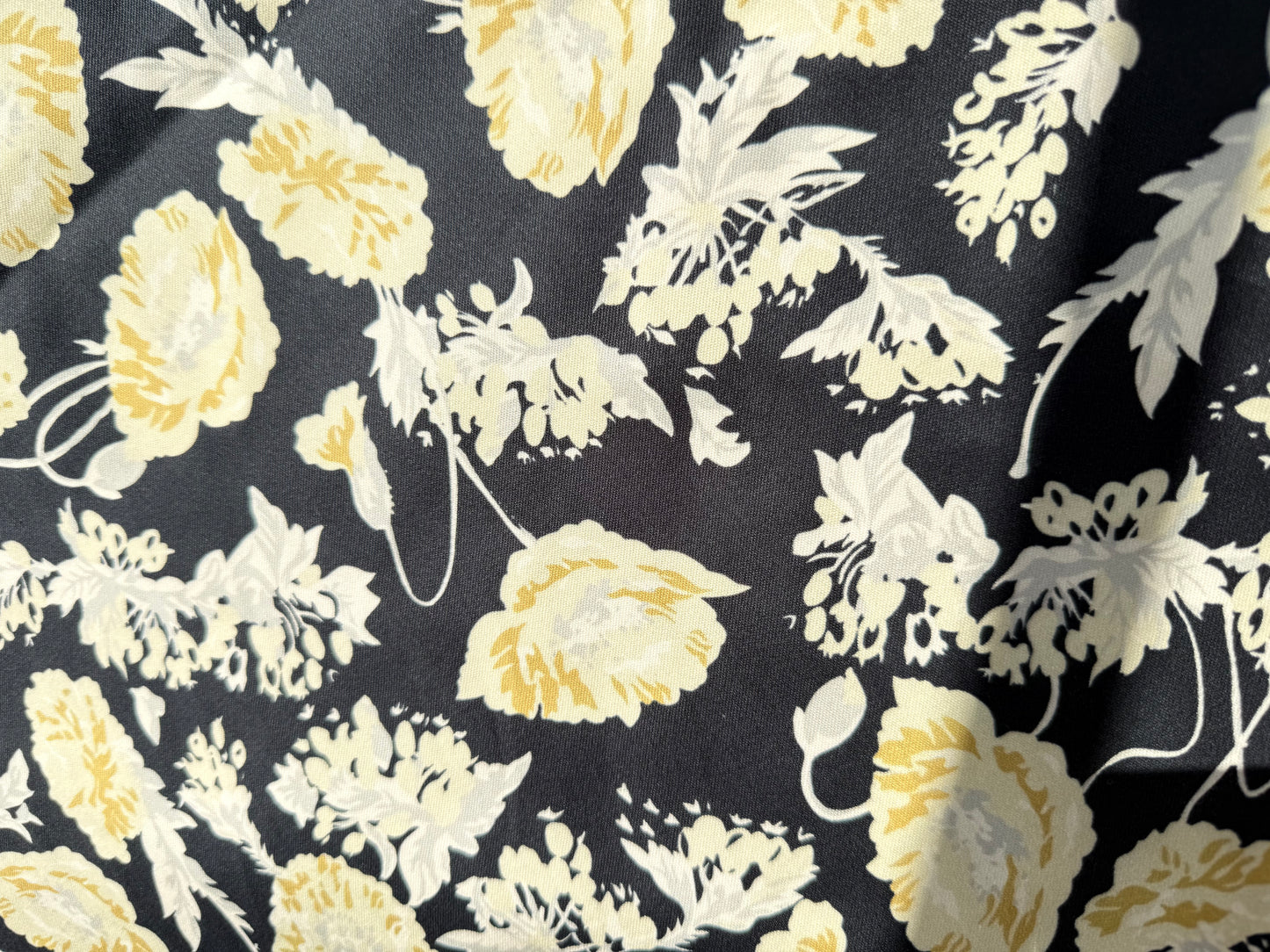 Navy Light Yellow Floral Cotton Spandex Sateen Woven "Garden Era"