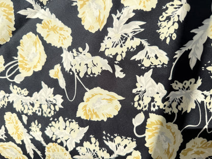 Navy Light Yellow Floral Cotton Spandex Sateen Woven "Garden Era"