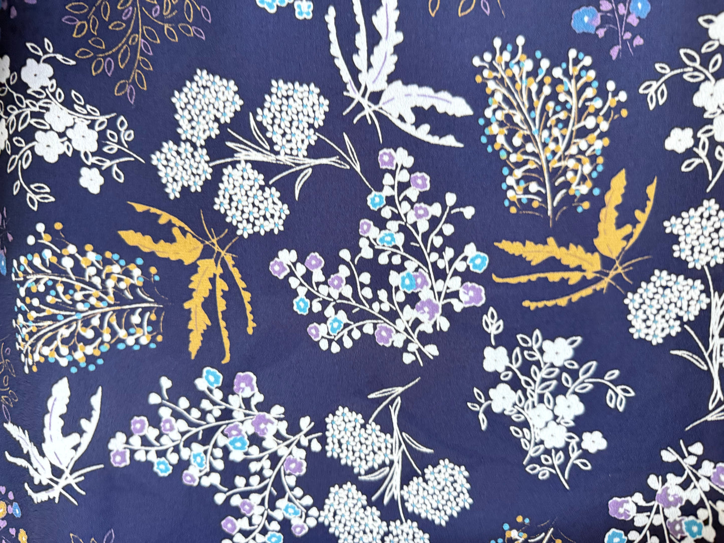 Navy Gold Wildflower Floral Print Polyester Woven "Native Flora"