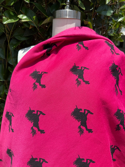 Hot Pink Black Unicorn Print Cotton Polyester Fleece "My Horn Can Pierce The Sky"