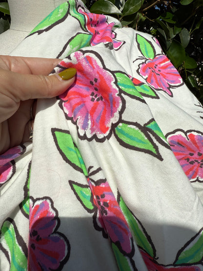 Pink Purple Green Black Red Illustration Floral Vintage Cotton Jersey "Rachel Blooms"