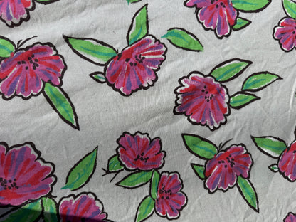 Pink Purple Green Black Red Illustration Floral Vintage Cotton Jersey "Rachel Blooms"