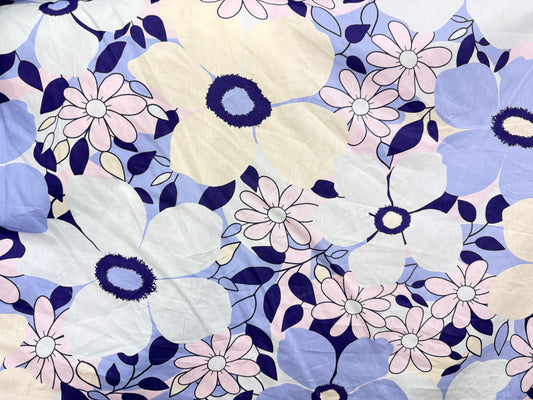 White Blue Pink Large Retro Daisy Print Cotton Poplin Woven "Lola Daisy"