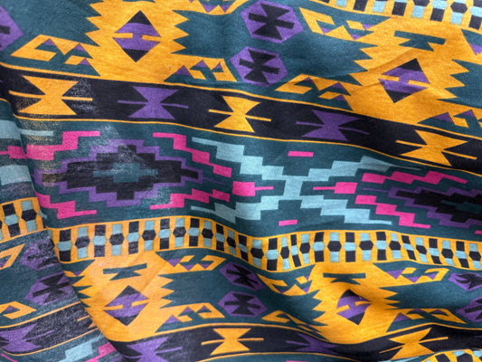 Yellow Purple Pink Blue Geometric Southwestern Vintage 90s Cotton Jersey "Stargaze Cactus"