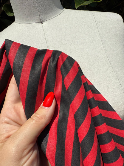 Black Red Vertical Stripe Cotton Polyester Poplin Vintage Fabric "76' NYC"