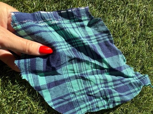 Blue Green Plaid Rayon Crepe Woven "Aqua Beat"