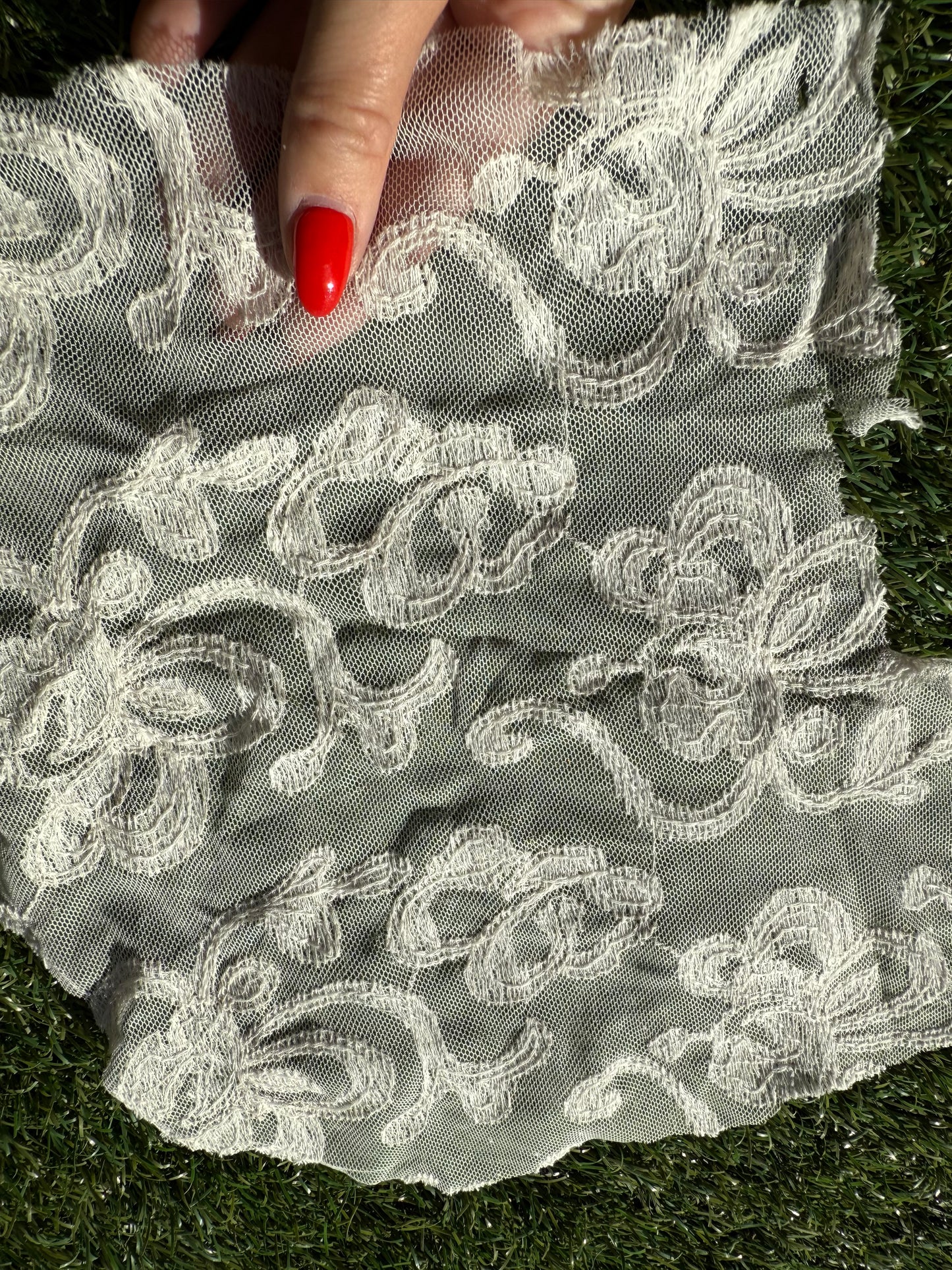 Ivory Embroidered Micro Mesh Cotton Nylon Spandex Knit "Chapel Filigree"