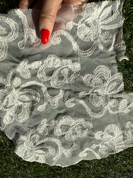 Ivory Embroidered Micro Mesh Lace Cotton Nylon Spandex Knit "Chapel Filigree"