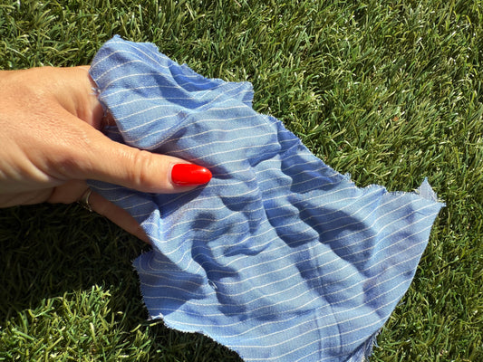 Blue White Stripe Pinstripe Rayon Challis Woven "Summer Porch Stripe"