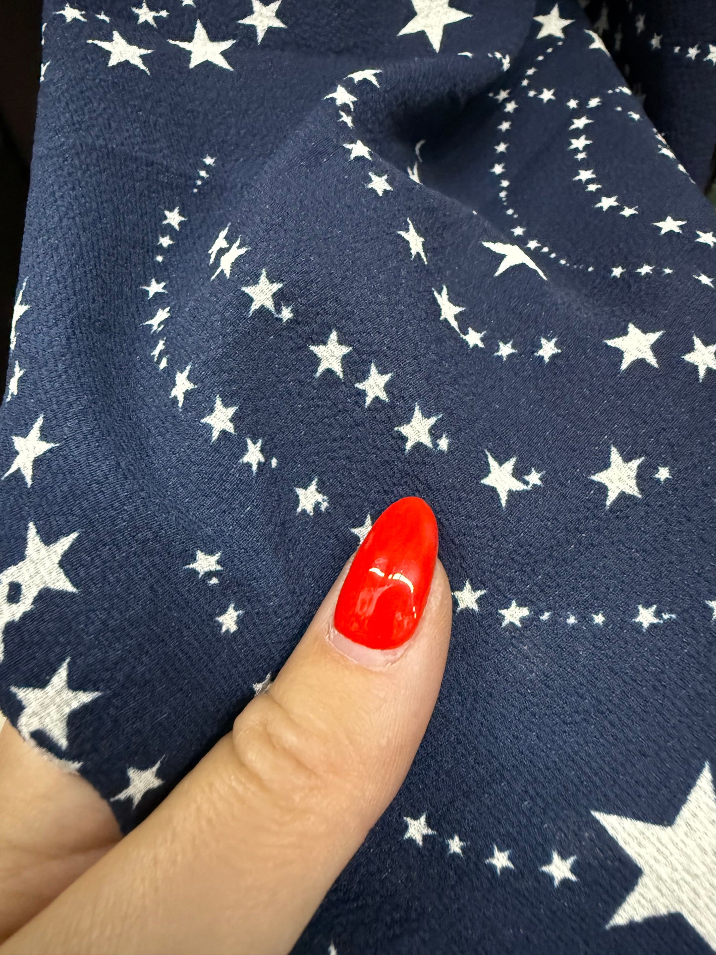 Blue White Star Polyester Crepe Woven "Constellations Spirals"